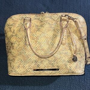 EUC Brahmin Vivian satchel in beige/gold snake print with removable strap